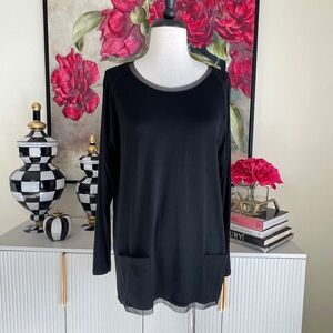 Violet Ruby Women's Crew Neck Raglan Long Sleeve Tunic T-Shirt Black Large NWT